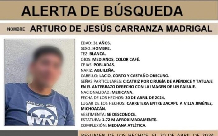 Localizan con vida a Arturo de Jesús C. en Zacapu