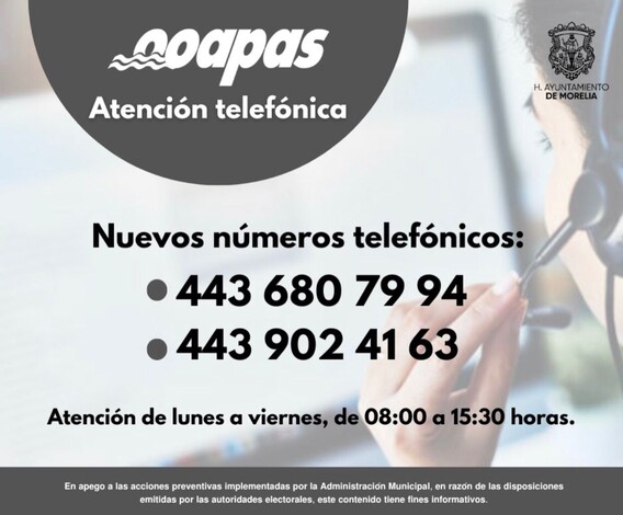 #Morelia | OOAPAS activa 2 números telefónicos para atención a usuarios