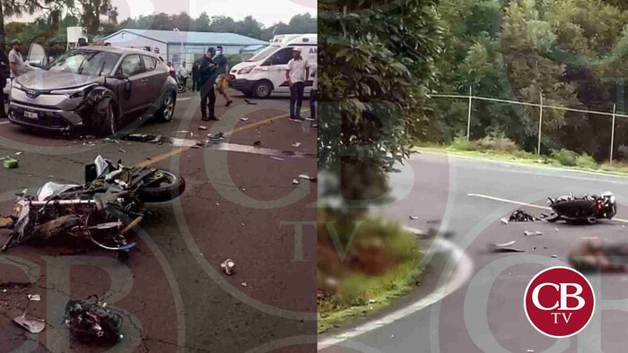 Motociclista casi se mata al chocar en Tancítaro