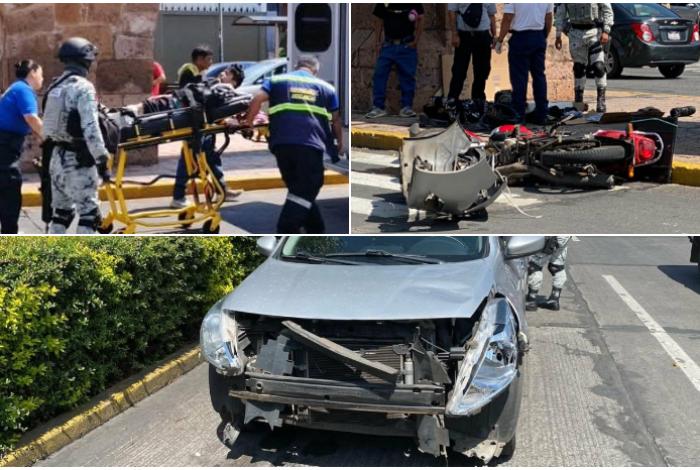 Motociclista queda herido tras ser impactado por auto en avenida Acueducto de Morelia