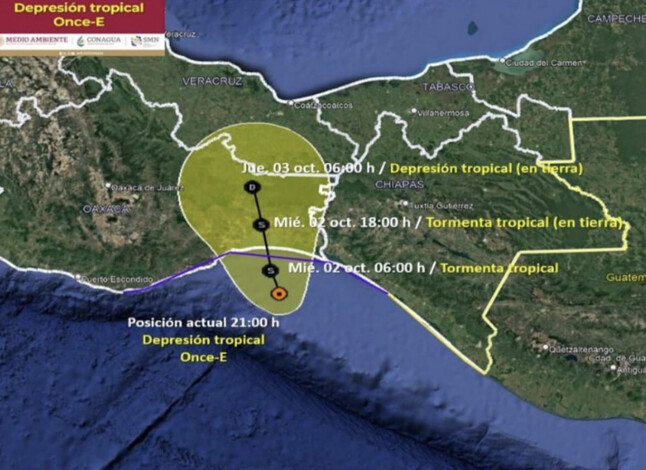 #Nacional | Se forma depresión tropical Once-E en el Golfo de Tehuantepec 