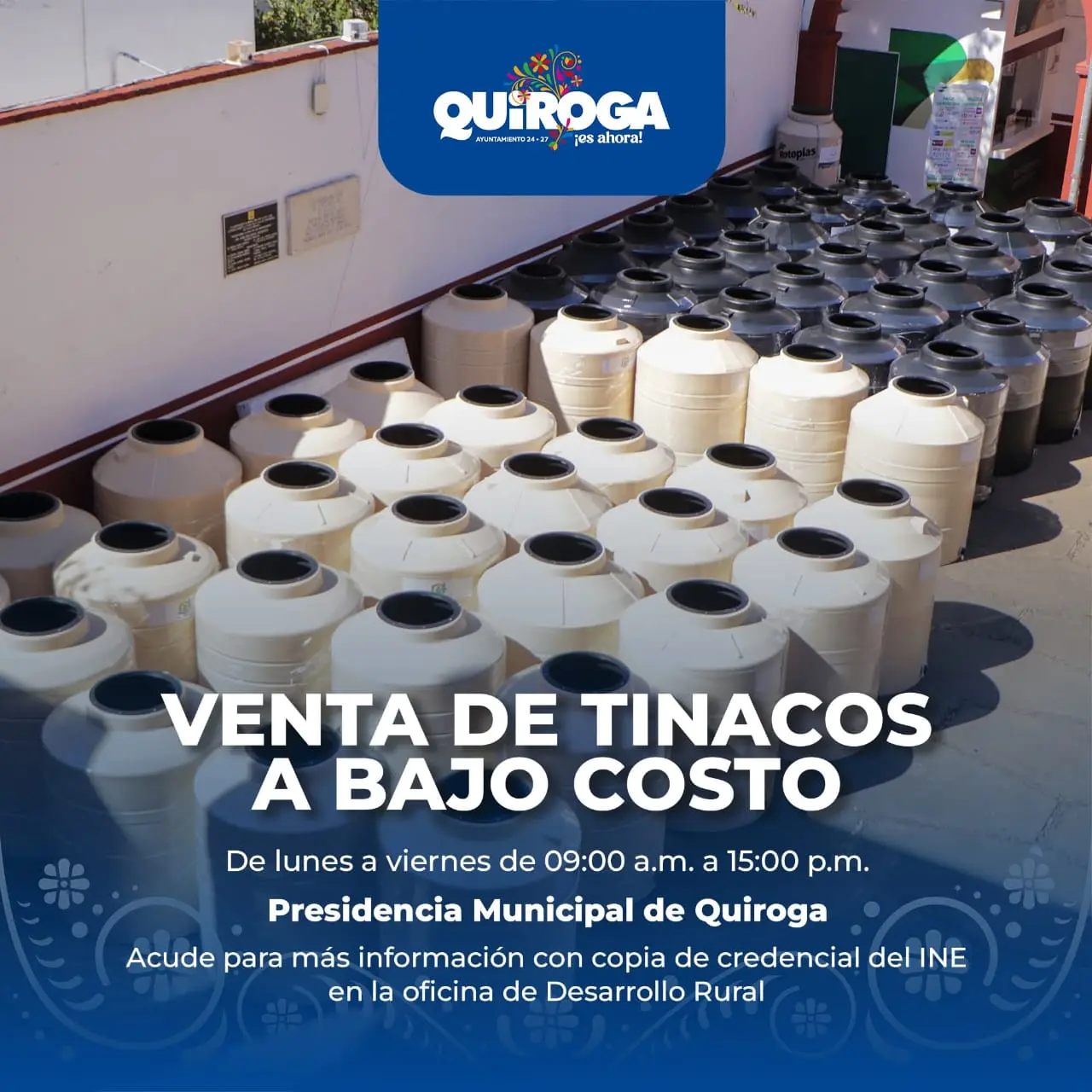 Otorga Gobierno de Quiroga tinacos a bajo costo para las familias del municipio 
