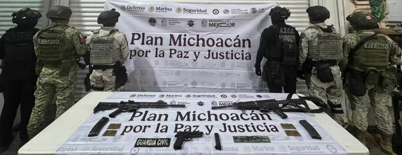 Plan Paricutín: SSP y GN aseguran armas de fuego y vehículo robado en Morelia