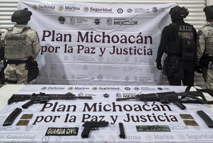 Plan Paricutín: SSP y GN aseguran armas de fuego y vehículo robado en Morelia