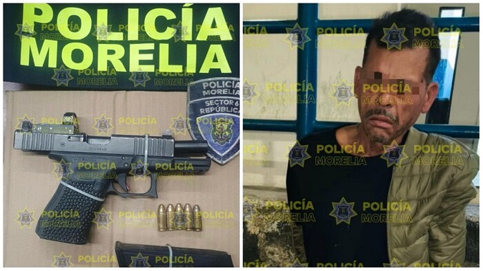 Policía Morelia detiene a delincuente por robo con violencia y asegura arma de fuego