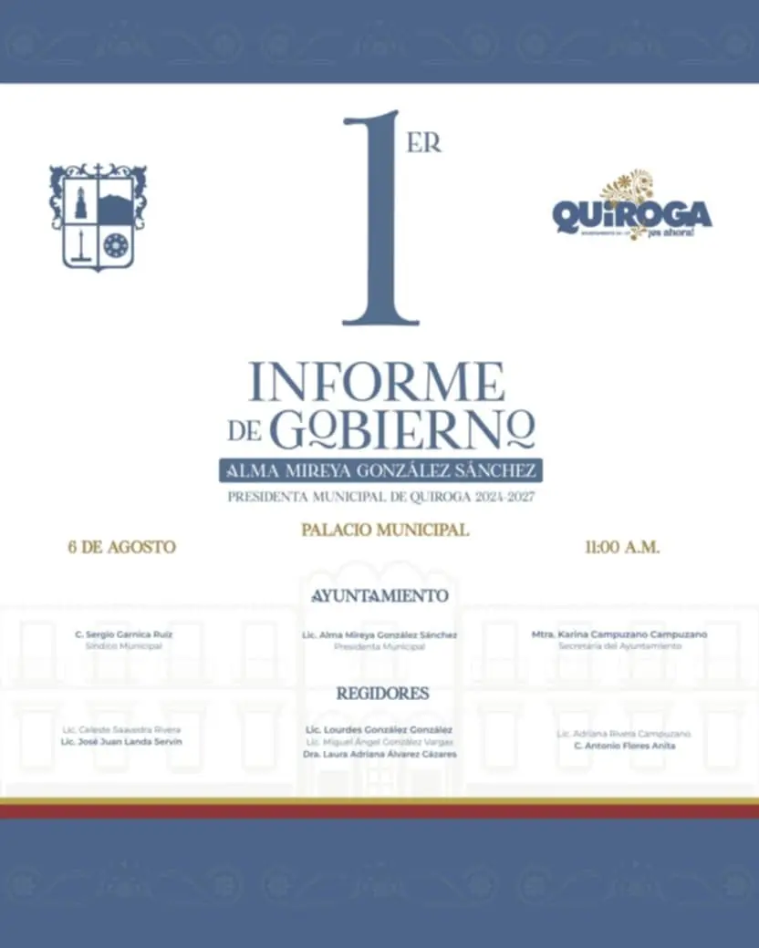 Presentará Alma Mireya González Sánchez su Primer Informe de Gobierno al pueblo de Quiroga
