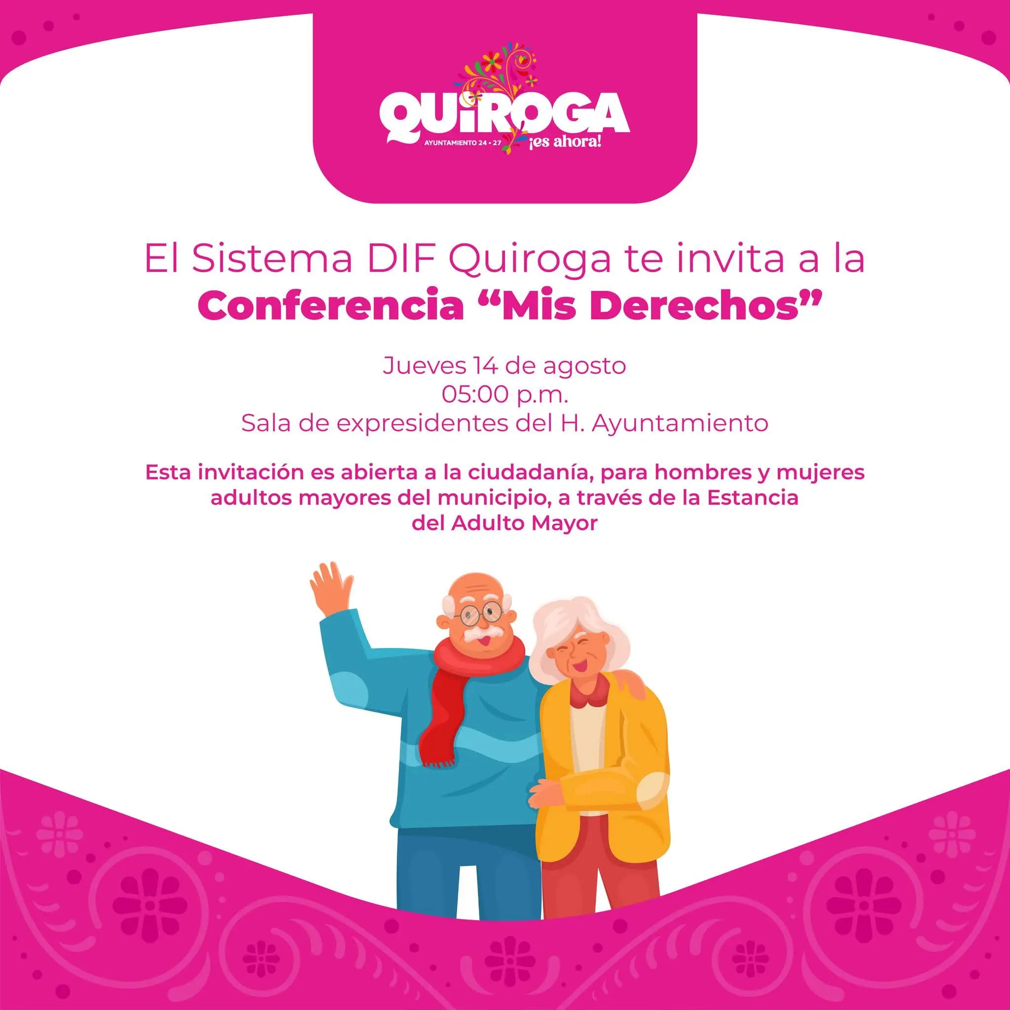 Promueve Gobierno de Quiroga conferencia para fortalecer derechos de las personas adultas mayores