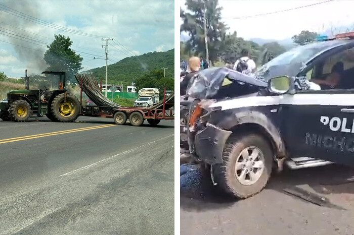 Se enfrentan delincuentes y policías en Tangancícuaro; queman tractor en la Zamora-Morelia