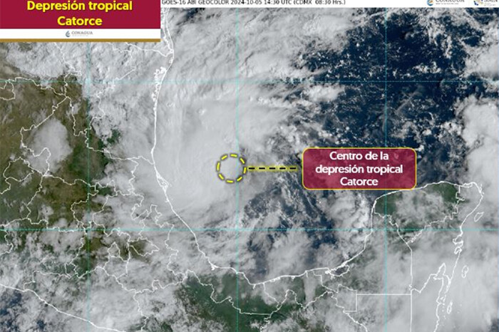 Se forma la depresión tropical Catorce en el golfo de México, con pronóstico de fuertes lluvias en dos estados