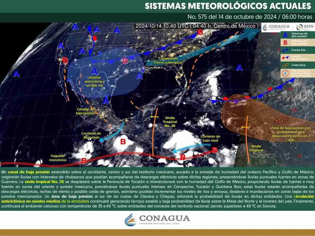 Se prevé que un canal de baja presión cerca del estado de Michoacán