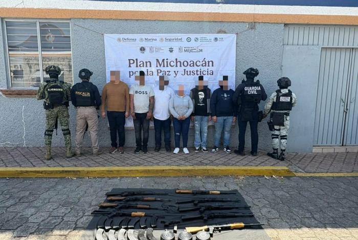 Seis detenidos y aseguramiento de droga, armas y vehículos en operativo militar y de la SSP en Fuentes de Morelia