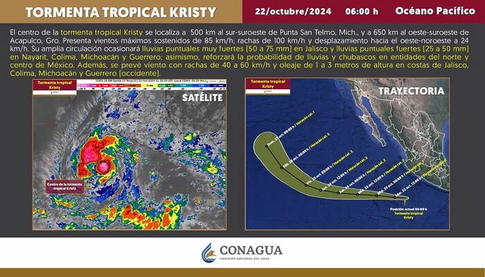 Tormenta Kristy y canales de baja presión extienden fuertes lluvias y heladas hoy 22 de octubre