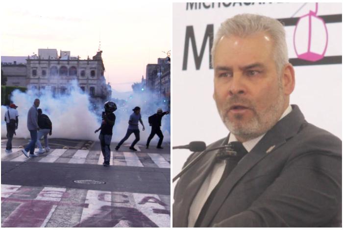 Tras disturbios en manifestación de Morelia Bedolla culpa al PAN, PRI y FRENA