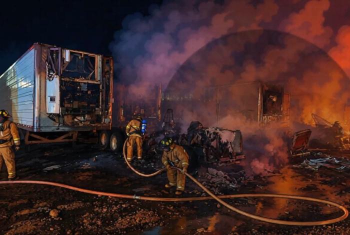 #Video | Incendio consume tres camiones de carga en la Central de Abastos de Uruapan