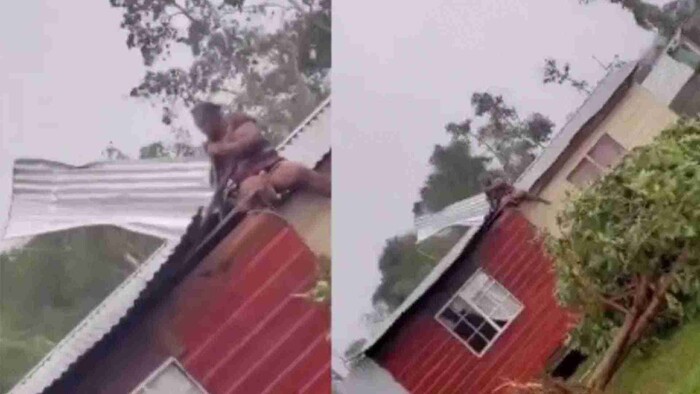 Video: Mujer se aferra a techo de su casa para que huracán Beryl no se lo lleve