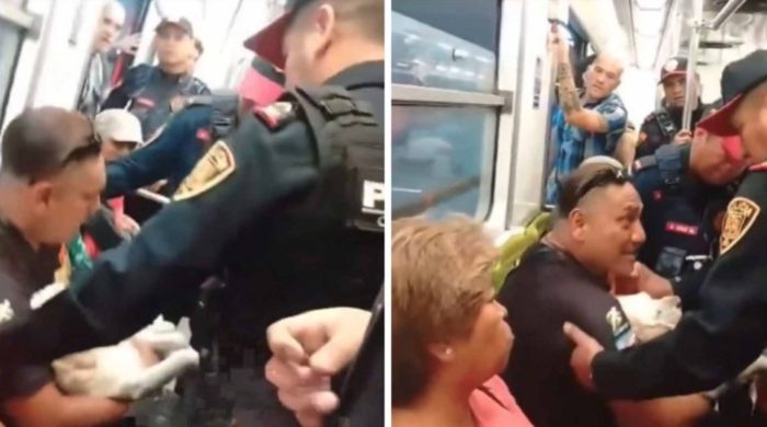 Video: Policías sacan ‘arrastrando’ a hombre con perrito herido del metro 