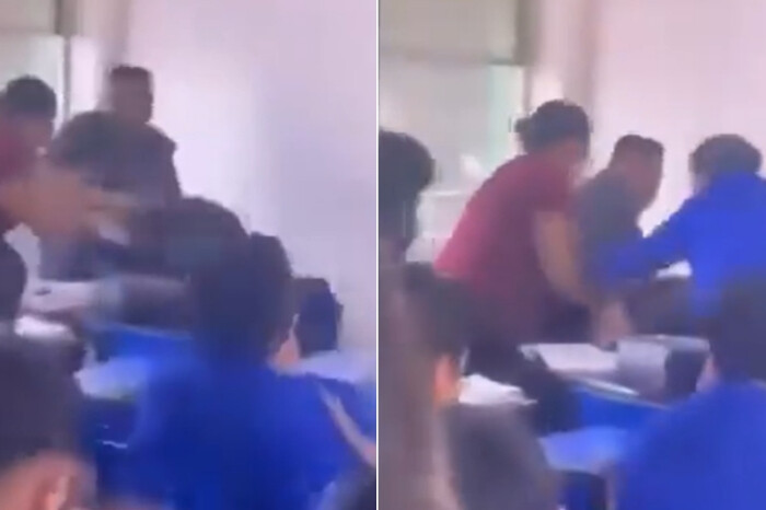 VIDEO SENSIBLE | Madre y padre golpean a maestra por reprobar a su hijo  