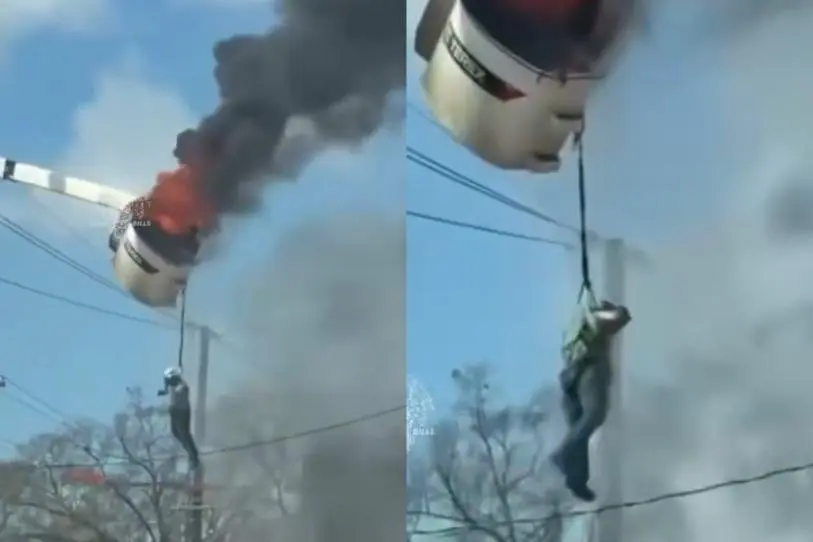 #Video: Trabajador queda colgando de camión en llamas