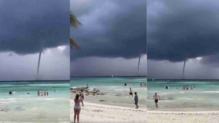 Video: Tromba marina sorprende a turistas en Tulum