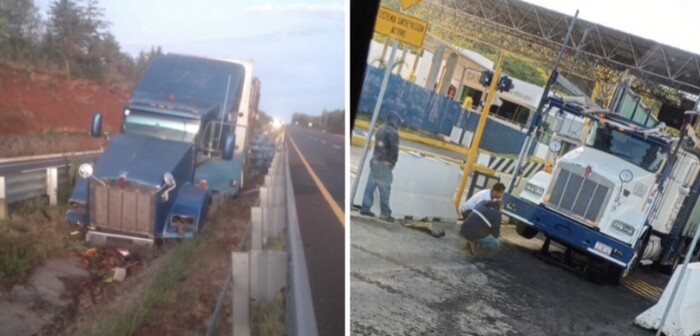 #Video | Un trailer accidentado,otro atorado en sistema anti-evasión y un auto chocado, en la autopista Siglo XXI 